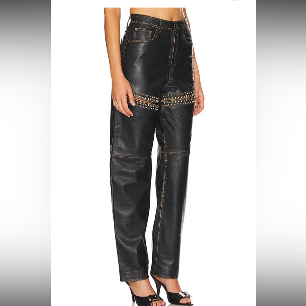 AREA Black Studded leather Women's Jeans - Picture 2 of 6